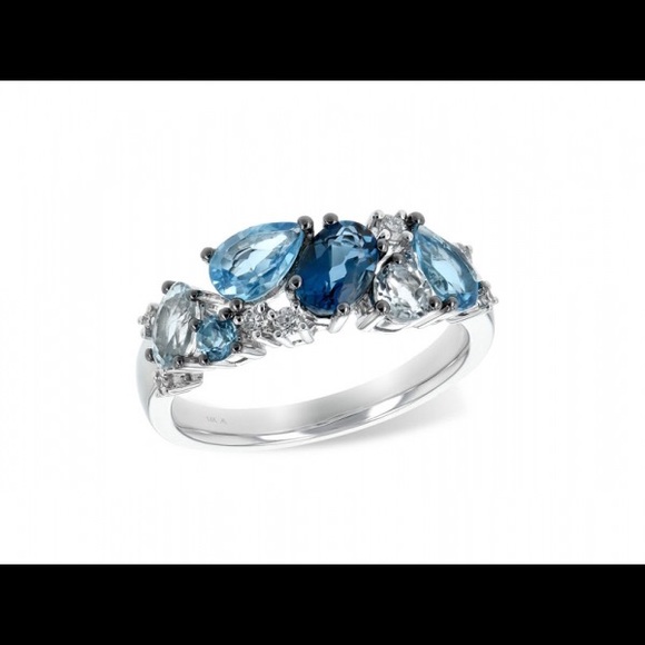 14K WHITE GOLD BLUE TOPAZ (2 TW) DIAMOND RING - Picture 1 of 1